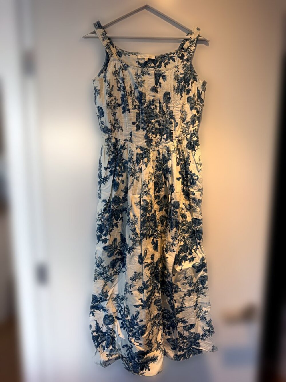 LoveShackFancy Blue Toile Cotton Midi Dress 4